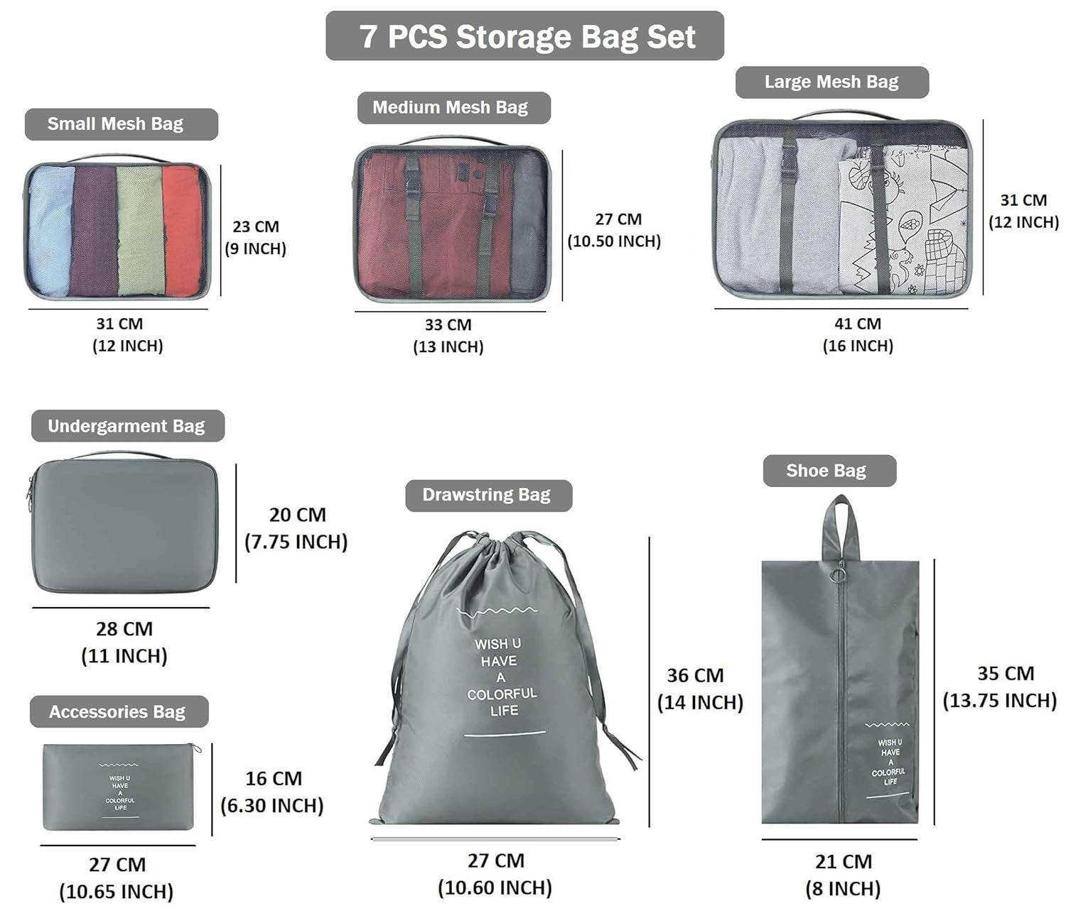 7 pcs Toiletry Bag,Foldable Luggage and Laundry Bag
